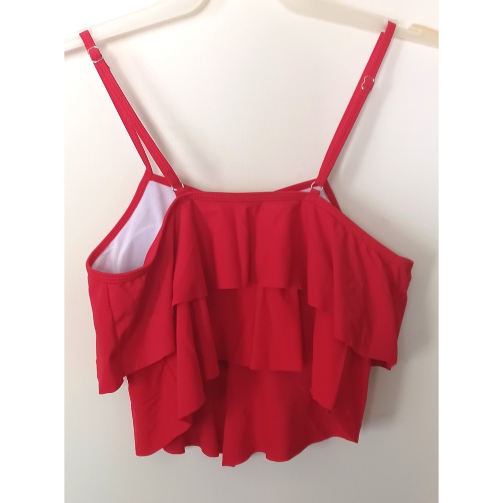 Womens Red Ruffle Tiered Bikini Top Adjustable Straps Padded Swim Top Large
